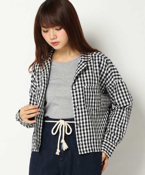 LBC(エルビーシー)の「コットンギンガム開襟シャツ(シャツ/ブラウス・レディース・ブラック/ネイビー・MEDIUM/LARGE)」の17枚目の写真