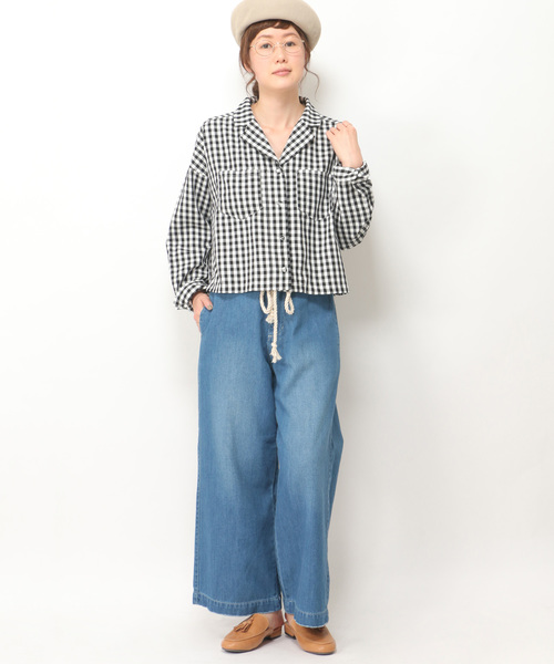 LBC(エルビーシー)の「コットンギンガム開襟シャツ(シャツ/ブラウス・レディース・ブラック/ネイビー・MEDIUM/LARGE)」の16枚目の写真