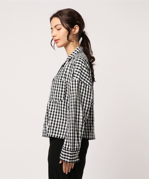 LBC(エルビーシー)の「コットンギンガム開襟シャツ(シャツ/ブラウス・レディース・ブラック/ネイビー・MEDIUM/LARGE)」の14枚目の写真