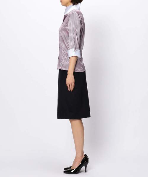 NARACAMICIE（ナラカミーチェ）の「ストレッチサテンストライプスタンドカラー七分袖シャツ（シャツ/ブラウス・レディース・ブルー/ピンク・MEDIUM/LARGE/SMALL）」の18枚目の写真