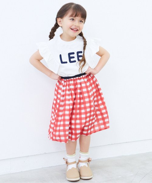 apres les cours（アプレレクール）の「LEE袖フリルTシャツ（Tシャツ/カットソー・キッズ・オフホワイト/レッド/グレー・100/120/90/140/80/110/130）」の4枚目の写真