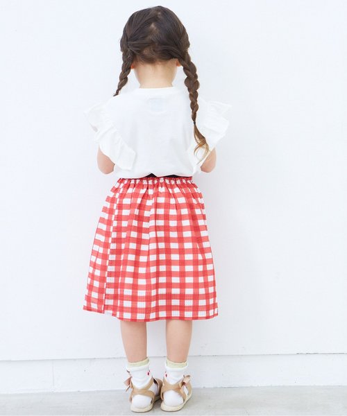 apres les cours（アプレレクール）の「LEE袖フリルTシャツ（Tシャツ/カットソー・キッズ・オフホワイト/レッド/グレー・100/120/90/140/80/110/130）」の5枚目の写真