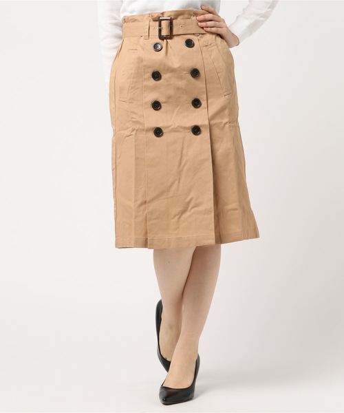 STYLEBLOCK（スタイルブロック）の「綿ツイルベルト付きタックトレンチスカート（スカート・レディース・レッド/カーキ/ベージュ/ライトベージュ/ネイビー/イエロー/ピンク/ターコイズブルー・M）」の2枚目の写真