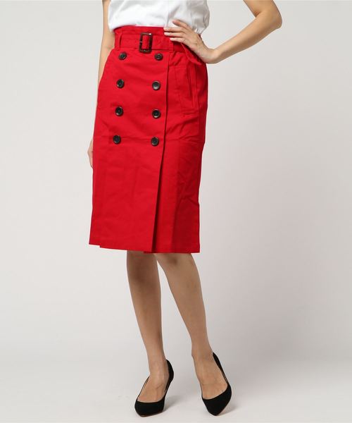 STYLEBLOCK（スタイルブロック）の「綿ツイルベルト付きタックトレンチスカート（スカート・レディース・レッド/カーキ/ベージュ/ライトベージュ/ネイビー/イエロー/ピンク/ターコイズブルー・M）」の8枚目の写真
