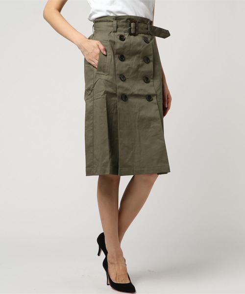 STYLEBLOCK（スタイルブロック）の「綿ツイルベルト付きタックトレンチスカート（スカート・レディース・レッド/カーキ/ベージュ/ライトベージュ/ネイビー/イエロー/ピンク/ターコイズブルー・M）」の4枚目の写真