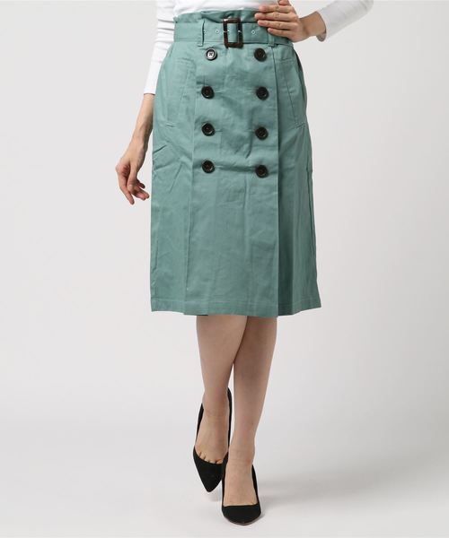 STYLEBLOCK（スタイルブロック）の「綿ツイルベルト付きタックトレンチスカート（スカート・レディース・レッド/カーキ/ベージュ/ライトベージュ/ネイビー/イエロー/ピンク/ターコイズブルー・M）」の6枚目の写真