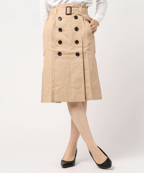 STYLEBLOCK（スタイルブロック）の「綿ツイルベルト付きタックトレンチスカート（スカート・レディース・レッド/カーキ/ベージュ/ライトベージュ/ネイビー/イエロー/ピンク/ターコイズブルー・M）」の3枚目の写真