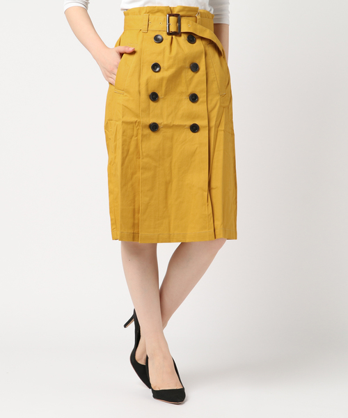 STYLEBLOCK（スタイルブロック）の「綿ツイルベルト付きタックトレンチスカート（スカート・レディース・レッド/カーキ/ベージュ/ライトベージュ/ネイビー/イエロー/ピンク/ターコイズブルー・M）」の7枚目の写真