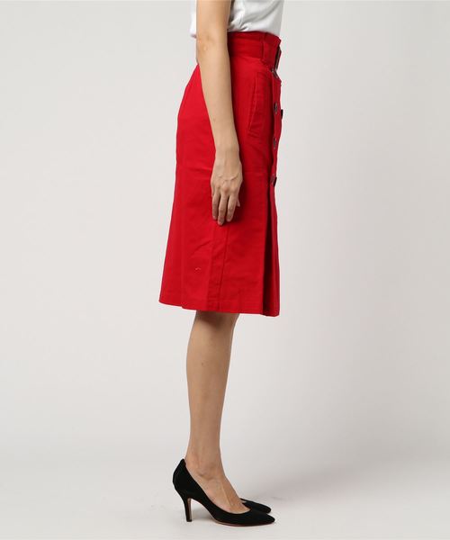 STYLEBLOCK（スタイルブロック）の「綿ツイルベルト付きタックトレンチスカート（スカート・レディース・レッド/カーキ/ベージュ/ライトベージュ/ネイビー/イエロー/ピンク/ターコイズブルー・M）」の9枚目の写真