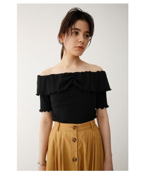 MOUSSY(マウジー)の「MELLOW RIB OFF SHOULDER TOP(Tシャツ/カットソー・レディース・イエロー/ブラウン/ブラック・FREE)」の2枚目の写真