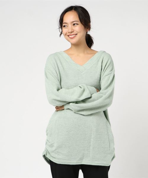 GeeRA(ジーラ)の「前後2WAYガーター編ニットソーチュニック(ニット/セーター・レディース・ブラック/ベージュ/オフホワイト/ピンク/ミント/イエロー・LARGE/X-LARGE/SMALL/MEDIUM)」の4枚目の写真