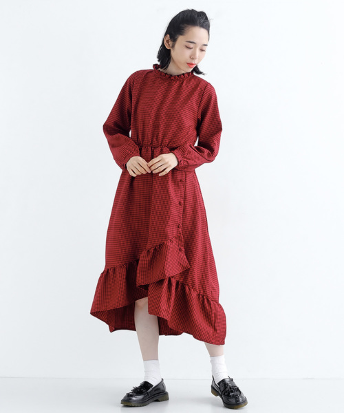 Merlot メルロー の チェック柄フリルヘムワンピース1679 シャツワンピース Wear