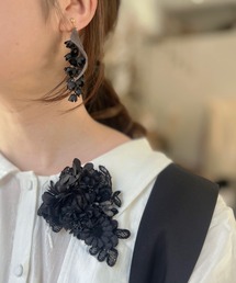 m.soeur（エムスール）の「黒いお花のコサージュ＊（ブローチ/コサージュ）」