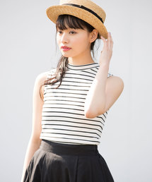 ハイネックテレコリブノースリーブTOPS