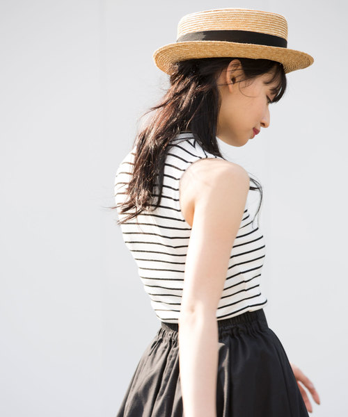 Luz Llena（ラズレナ）の「ハイネックテレコリブノースリーブTOPS（Tシャツ/カットソー・レディース・ホワイト/ブラック/その他・MEDIUM）」の4枚目の写真