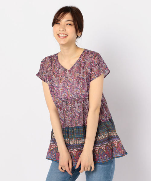 fredy repit(フレディレピ)の「インドプリント切替ブラウス(シャツ/ブラウス・レディース・グリーン系その他/ピンク系その他・38)」の1枚目の写真