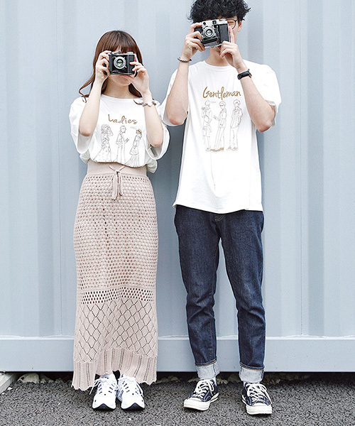 PairPair（ペアペア）の「男の子＆女の子アソートプリントTシャツ(ユニセックスアイテム)（Tシャツ/カットソー・レディース・ベージュ/ホワイト/ネイビー/ブルー/ライトベージュ/ホワイト系その他・FREE）」の2枚目の写真