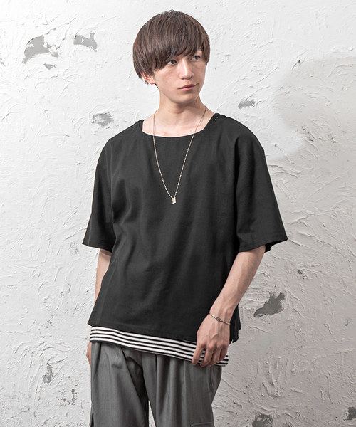 MinoriTY(マイノリティ)の「綿麻ビッグシルエットプルオーバーシャツ(Tシャツ/カットソー・メンズ・ブラック/ベージュ/ネイビー/カーキ/チャコール・M/L)」の2枚目の写真