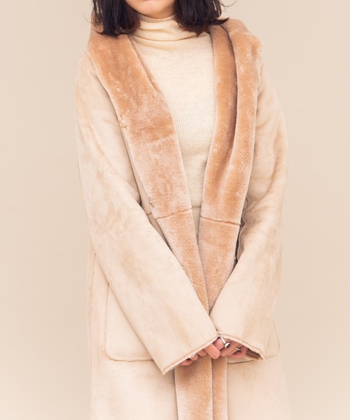 Aunt Marie's（アントマリーズ）の「AUNT MARIE'S フェイクムートンロングコート（ムートンコート・レディース・ライトグレー/ベージュ/ナチュラル・FREE）」の8枚目の写真