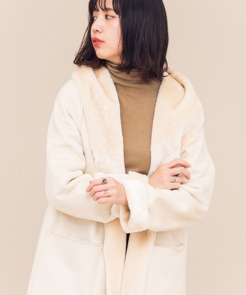 Aunt Marie's（アントマリーズ）の「AUNT MARIE'S フェイクムートンロングコート（ムートンコート・レディース・ライトグレー/ベージュ/ナチュラル・FREE）」の9枚目の写真