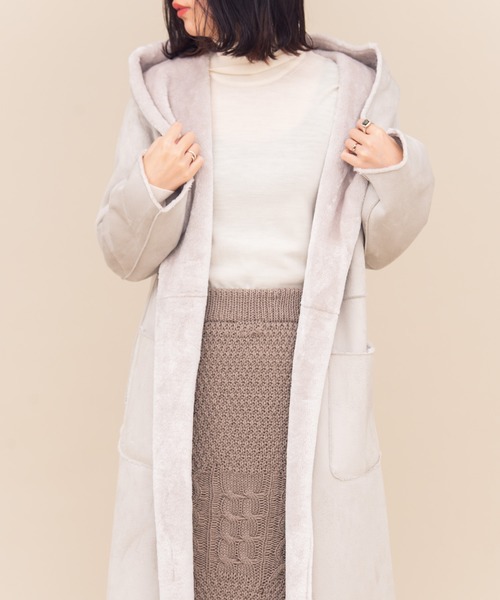 Aunt Marie's（アントマリーズ）の「AUNT MARIE'S フェイクムートンロングコート（ムートンコート・レディース・ライトグレー/ベージュ/ナチュラル・FREE）」の10枚目の写真