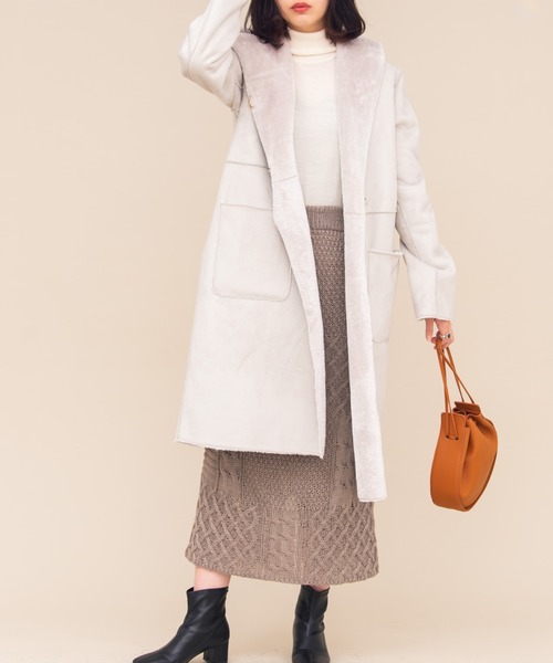 Aunt Marie's（アントマリーズ）の「AUNT MARIE'S フェイクムートンロングコート（ムートンコート・レディース・ライトグレー/ベージュ/ナチュラル・FREE）」の18枚目の写真