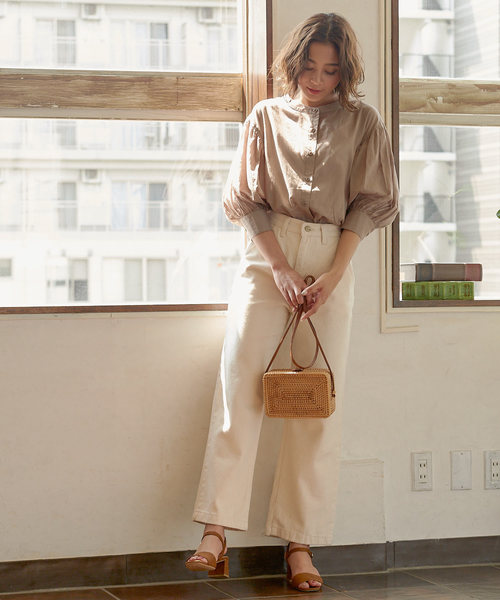 KOBE LETTUCE（コウベレタス）の「ボリュームスリーブ薄手コットンブラウス（シャツ/ブラウス・レディース・ベージュ/オフホワイト/ブルー/グリーン・FREE）」の10枚目の写真