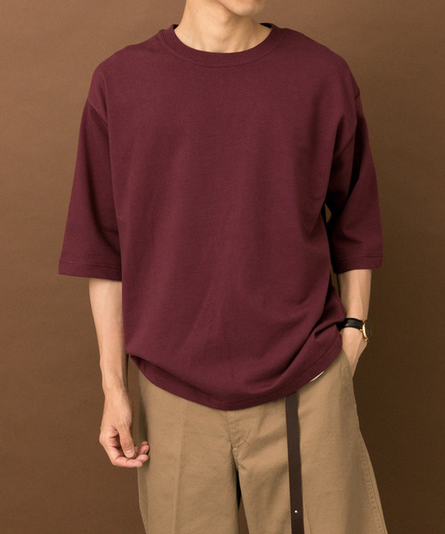 FORK&SPOON(フォークアンドスプーン)の「FORK&SPOON ヘビーウェイト天竺 5分袖Tシャツ(Tシャツ/カットソー・メンズ・ベージュ/バーガンディー・4/5)」の2枚目の写真