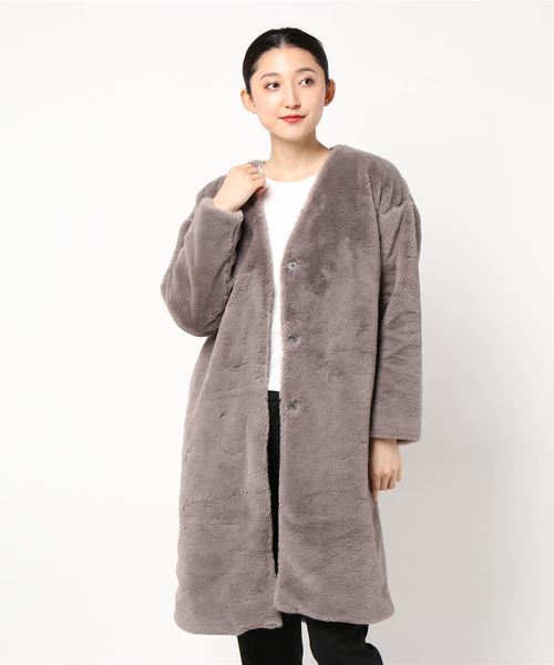 フェイクファーノーカラーコート