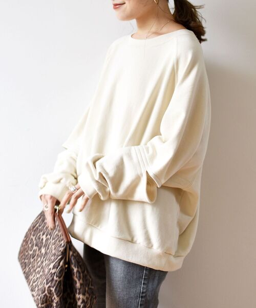 Healthknit(ヘルスニット)の「【SHIPS別注】Healthknit:エルボーカットトップス◇(スウェット・レディース・ブラック/ベージュ/ナチュラル・ONE SIZE)」の4枚目の写真