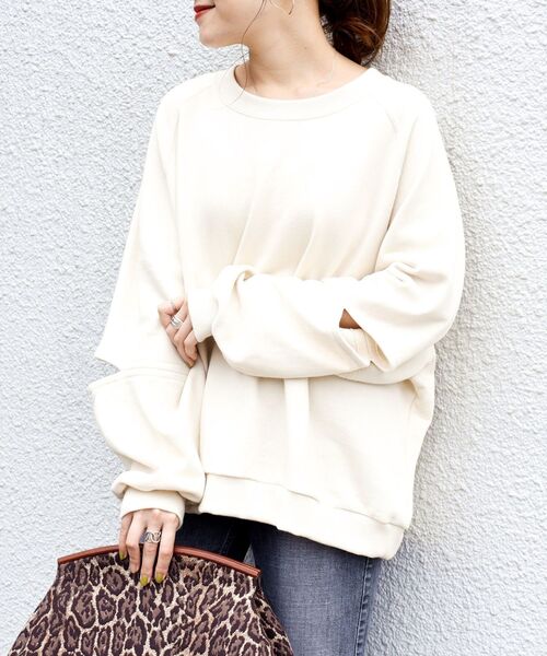 Healthknit(ヘルスニット)の「【SHIPS別注】Healthknit:エルボーカットトップス◇(スウェット・レディース・ブラック/ベージュ/ナチュラル・ONE SIZE)」の5枚目の写真