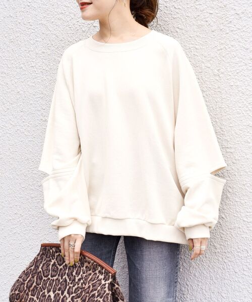 Healthknit(ヘルスニット)の「【SHIPS別注】Healthknit:エルボーカットトップス◇(スウェット・レディース・ブラック/ベージュ/ナチュラル・ONE SIZE)」の8枚目の写真