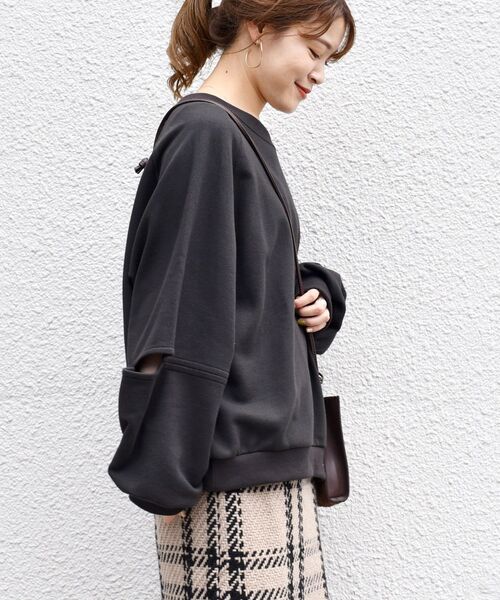 Healthknit(ヘルスニット)の「【SHIPS別注】Healthknit:エルボーカットトップス◇(スウェット・レディース・ブラック/ベージュ/ナチュラル・ONE SIZE)」の14枚目の写真