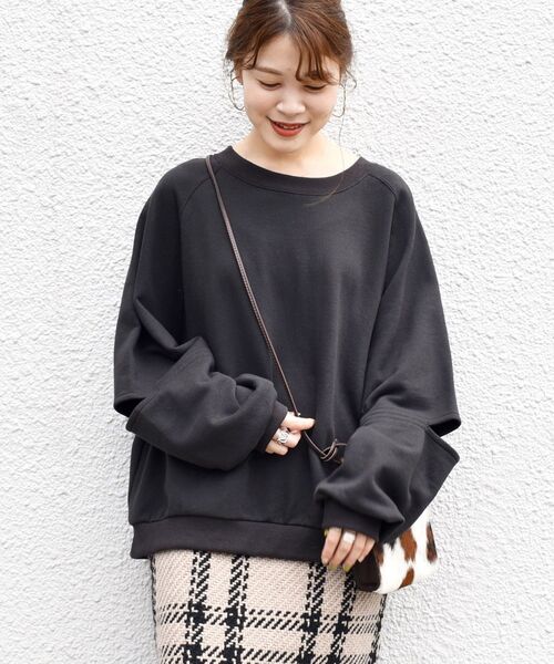 Healthknit(ヘルスニット)の「【SHIPS別注】Healthknit:エルボーカットトップス◇(スウェット・レディース・ブラック/ベージュ/ナチュラル・ONE SIZE)」の15枚目の写真