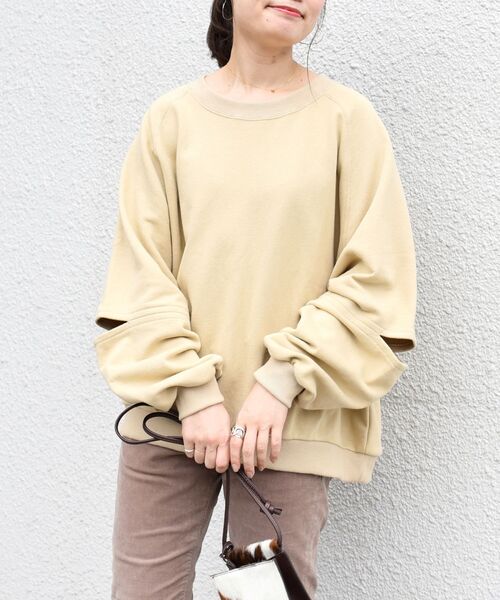 Healthknit(ヘルスニット)の「【SHIPS別注】Healthknit:エルボーカットトップス◇(スウェット・レディース・ブラック/ベージュ/ナチュラル・ONE SIZE)」の20枚目の写真