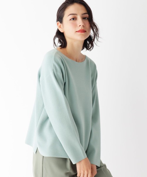 OPAQUE.CLIP(オペークドットクリップ)の「【エマール検証済/洗える/抗菌】Ecovero ラウンドヘム ボクシーニット(ニット/セーター)」|グリーン系