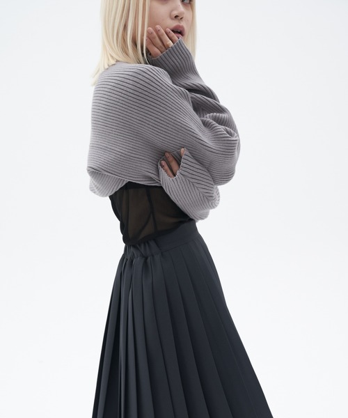 スカート KHAKIPOINT Pleats Skirt (black) Cutout Pleats Skirt / black – th products
