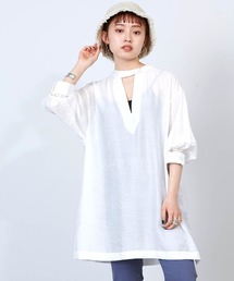 mikke | 2WAYチョーカー風 バルーンスリーブ オーバーサイズブラウス(シャツ/ブラウス)