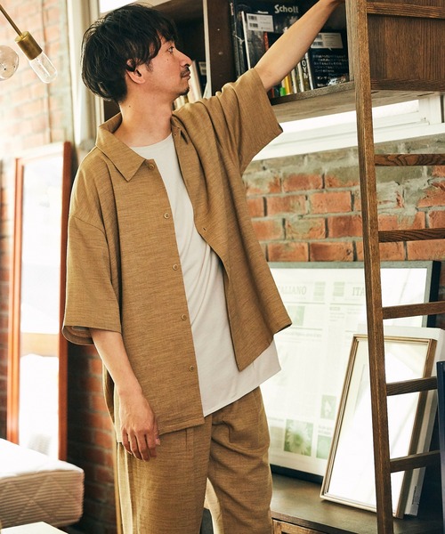 JOURNAL STANDARD relume(ジャーナルスタンダード レリューム)の「TEC PANAMA ショートスリーブシャツ(シャツ/ブラウス・メンズ・ブラック/ベージュ/アイボリー・MEDIUM/LARGE)」の1枚目の写真