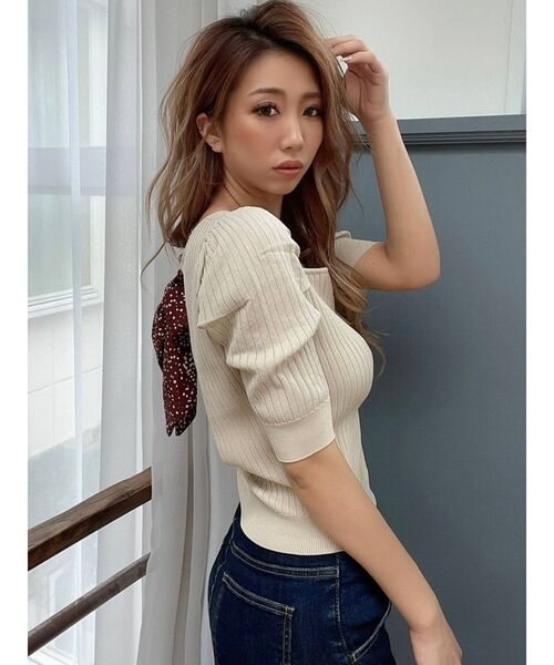 RESEXXY（リゼクシー）の「バックオープンニットトップス（ニット/セーター・レディース・ブラック/ピンク/グリーン/ベージュ・FREE）」の9枚目の写真