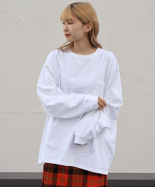 Goodwear(Since1983)(グッドウェア)の「Goodwear/グッドウェア ロングスリーブポケットTEEビッグ LONGSLEEVE POCKET TEE BIG(Tシャツ/カットソー・レディース・ホワイト/パープル/ナチュラル/スミクロ・XXL)」の5枚目の写真