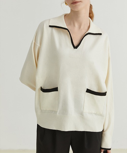 Fano Studios(ファノ ストゥディオズ)の「【Fano Studios】Open collar sweater FQ21S061(ニット/セーター・レディース・アイボリー・S/M/L)」の5枚目の写真