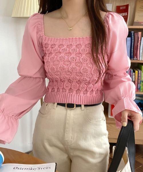 MANGROVE（マングローブ）の「ニットドッキングマムルークスリーブトップス（シャツ/ブラウス・レディース・ホワイト/ブラック/ブラウン/ピンク/アイボリー・FREE）」の5枚目の写真
