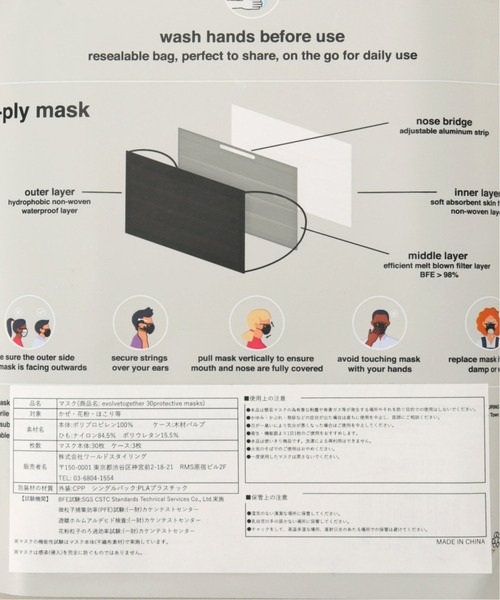 evolvetogether（イボルブトゥギャザー）の「【evolvetogether / イヴォルブトゥギャザー】 MILAN 30FACE MASKS（マスク・メンズ・ブラック・FREE）」の15枚目の写真