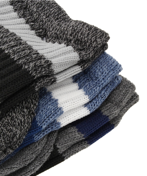 HANES(ヘインズ)の「3足1組 ヘインズ ライン入り パイルソックス Hanes HALF PILE 3P SOCKS HMS201(ソックス/靴下・メンズ・ホワイト/ブラック/グレー・MEDIUM)」の4枚目の写真