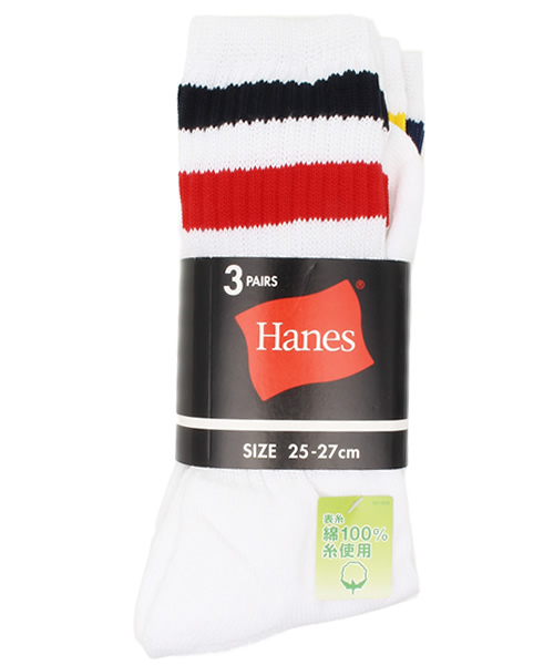 HANES(ヘインズ)の「3足1組 ヘインズ ライン入り パイルソックス Hanes HALF PILE 3P SOCKS HMS201(ソックス/靴下・メンズ・ホワイト/ブラック/グレー・MEDIUM)」の8枚目の写真