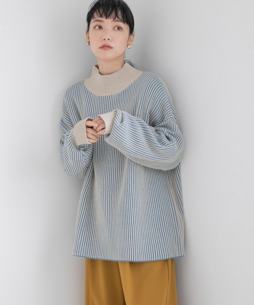 LOWRYS FARM（ローリーズファーム）の「ストライプハイネックプルオーバーＬＳ　215159（ニット/セーター・レディース・ブラック/オレンジ/ブルー/アイボリー/ブラウン・FREE）」の4枚目の写真