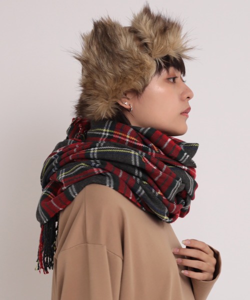 RNA（アールエヌエー）の「E4812 チェックワイドストール（ストール/ショール・レディース・ネイビー/ブラウン/グレー/アイボリー・FREE）」の18枚目の写真