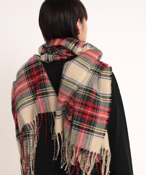 RNA（アールエヌエー）の「E4812 チェックワイドストール（ストール/ショール・レディース・ネイビー/ブラウン/グレー/アイボリー・FREE）」の20枚目の写真