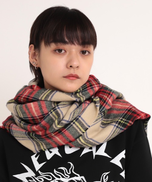 RNA（アールエヌエー）の「E4812 チェックワイドストール（ストール/ショール・レディース・ネイビー/ブラウン/グレー/アイボリー・FREE）」の8枚目の写真